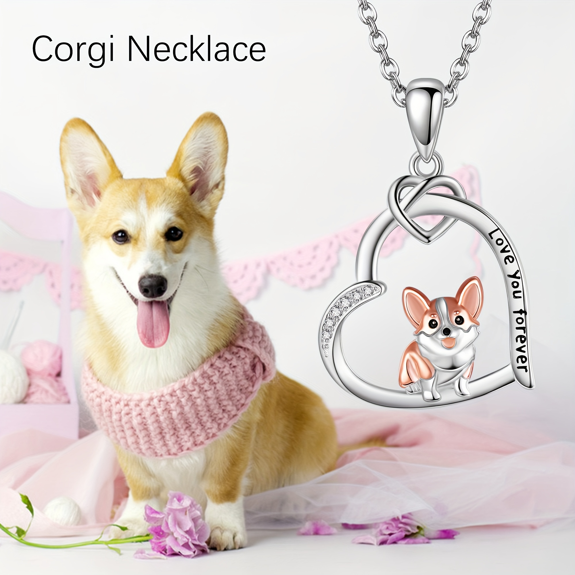 S925 Sterling Silver Corgi Dog Pendant Necklace